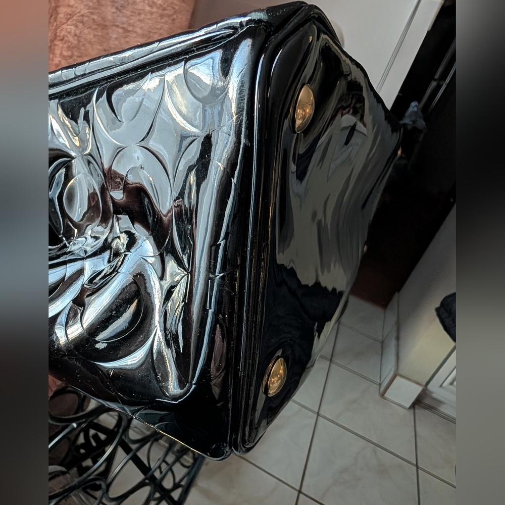 Coach Black Patent Leather Peyton Op Art Double Zip Satchel Excellent Condition - Picture 16 of 16